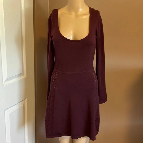 Victoria Secret Plum Color Scoop Neck Semi Sheer Panels Both Sides Knit  Dress XS